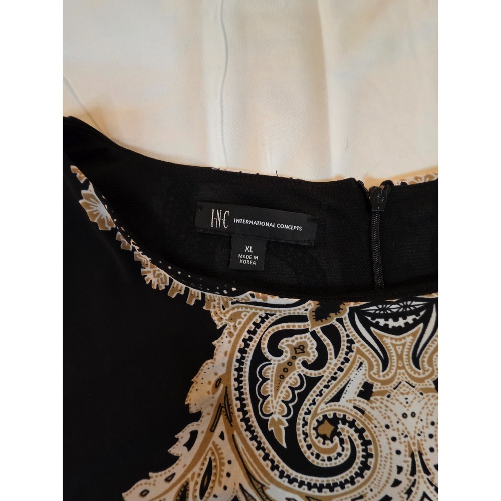 INC International Concepts Dress XL Black Paisley Baroque Print Shift Tunic 3/4 - Picture 7 of 13